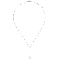 Sale Gabriel & Co. 14K White Gold Diamond And Pearl Y Knot Necklace