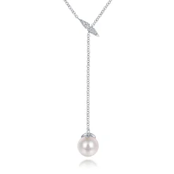Sale Gabriel & Co. 14K White Gold Diamond And Pearl Y Knot Necklace