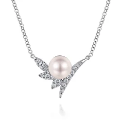 Outlet Gabriel & Co. 14K White Gold Diamond and Pearl Necklace