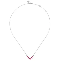 Gabriel & Co. 14K White Gold Diamond and Pear Ruby Chevron Bar Necklace