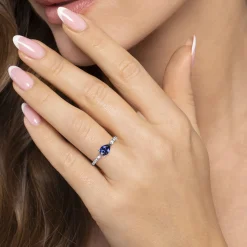 Gabriel & Co. 14K White Gold Diamond and Pear Sapphire Ring