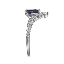 Sale Gabriel & Co. 14K White Gold Diamond and Pear Sapphire Chervon Ladies Ring