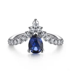 Sale Gabriel & Co. 14K White Gold Diamond and Pear Sapphire Chervon Ladies Ring