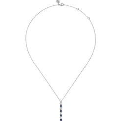 Sale Gabriel & Co. 14K White Gold Diamond and Pear Sapphire Vertical Bar Necklace