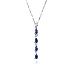 Sale Gabriel & Co. 14K White Gold Diamond and Pear Sapphire Vertical Bar Necklace