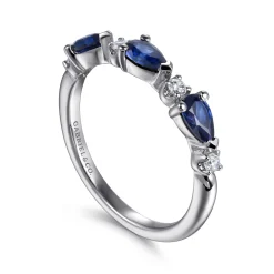 Clearance Gabriel & Co. 14K White Gold Diamond and Pear Sapphire Ladies Ring