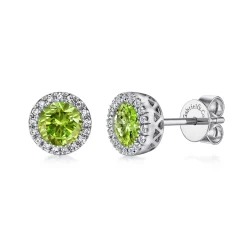 Sale Gabriel & Co. 14K White Gold Diamond and Peridot Halo Stud Earrings