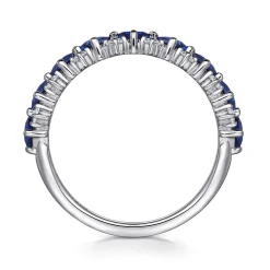 New Gabriel & Co. 14K White Gold Diamond and Princess Cut Blue Sapphire Wide Band Ring