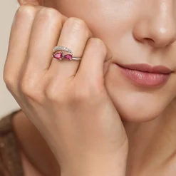 Best Gabriel & Co. 14K White Gold Diamond and Ruby Bypass Ring