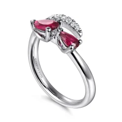 Best Gabriel & Co. 14K White Gold Diamond and Ruby Bypass Ring