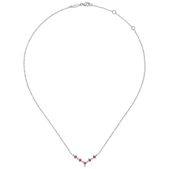 New Gabriel & Co. 14K White Gold Diamond and Ruby Curved Bar Necklace