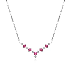 New Gabriel & Co. 14K White Gold Diamond and Ruby Curved Bar Necklace