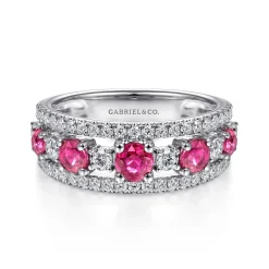 Gabriel & Co. 14K White Gold Diamond and Ruby Ladies Ring