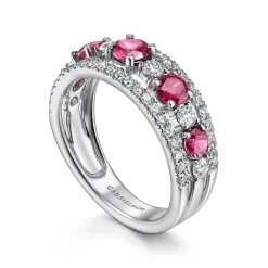 Gabriel & Co. 14K White Gold Diamond and Ruby Ladies Ring