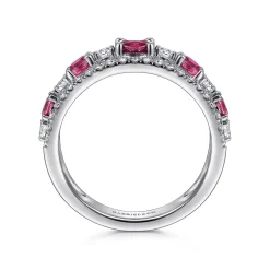 Gabriel & Co. 14K White Gold Diamond and Ruby Ladies Ring