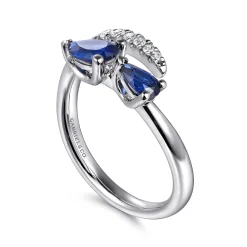 Clearance Gabriel & Co. 14K White Gold Diamond and Sapphire Bypass Ring
