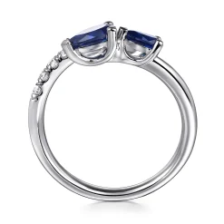 Clearance Gabriel & Co. 14K White Gold Diamond and Sapphire Bypass Ring