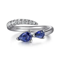 Clearance Gabriel & Co. 14K White Gold Diamond and Sapphire Bypass Ring