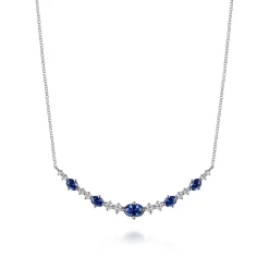 Outlet Gabriel & Co. 14K White Gold Diamond and Sapphire Bar Necklace
