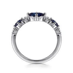 Best Gabriel & Co. 14K White Gold Diamond and Sapphire Ladies Ring