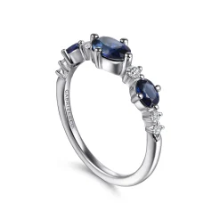 Best Gabriel & Co. 14K White Gold Diamond and Sapphire Ladies Ring