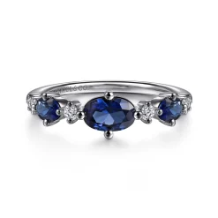 Best Gabriel & Co. 14K White Gold Diamond and Sapphire Ladies Ring