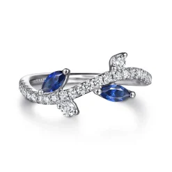 Gabriel & Co. 14K White Gold Diamond and Sapphire Floral Twisted Ring