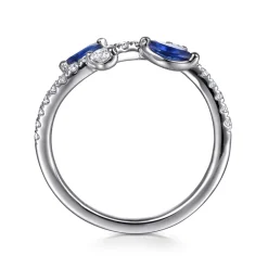 Gabriel & Co. 14K White Gold Diamond and Sapphire Floral Twisted Ring