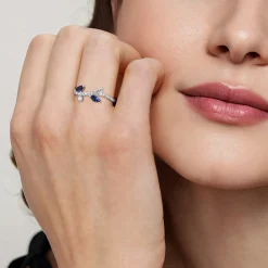 Gabriel & Co. 14K White Gold Diamond and Sapphire Floral Twisted Ring