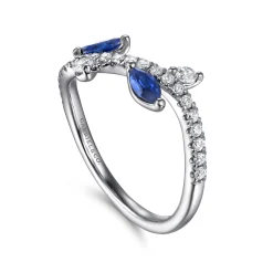 Gabriel & Co. 14K White Gold Diamond and Sapphire Floral Twisted Ring