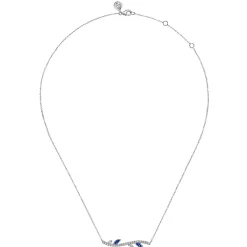 Sale Gabriel & Co. 14K White Gold Diamond and Sapphire Floral Bar Necklace