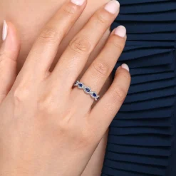 Hot Gabriel & Co. 14K White Gold Diamond and Sapphire Twisted Ring