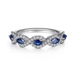 Hot Gabriel & Co. 14K White Gold Diamond and Sapphire Twisted Ring