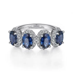 Outlet Gabriel & Co. 14K White Gold Diamond and Sapphire Oval Halo Ring