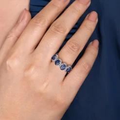 Outlet Gabriel & Co. 14K White Gold Diamond and Sapphire Oval Halo Ring
