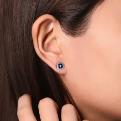 New Gabriel & Co. 14K White Gold Diamond and Sapphire Stud Earrings