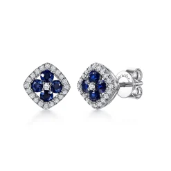New Gabriel & Co. 14K White Gold Diamond and Sapphire Stud Earrings