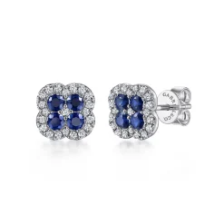 New Gabriel & Co. 14K White Gold Diamond and Sapphire Stud Earrings