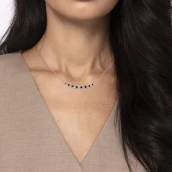 Hot Gabriel & Co. 14K White Gold Diamond and Sapphire Bar Necklace