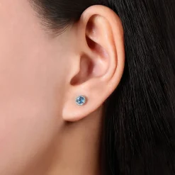 Sale Gabriel & Co. 14K White Gold Diamond and Swiss Blue Topaz Stud Earrings