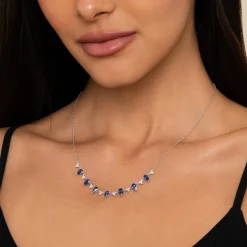 Discount Gabriel & Co. 14K White Gold Diamond and Teardrop Blue Sapphire Station Necklace