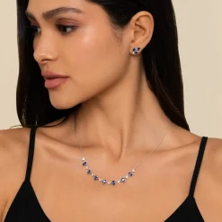 Discount Gabriel & Co. 14K White Gold Diamond and Teardrop Blue Sapphire Station Necklace
