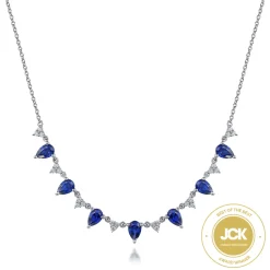 Discount Gabriel & Co. 14K White Gold Diamond and Teardrop Blue Sapphire Station Necklace