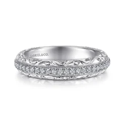 Gabriel & Co. 14K White Gold Diamond Anniversary Band with Engraved Frame - 0.27 ct