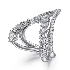Outlet Gabriel & Co. 18K White Gold Diamond Baguette and Round Chevron Statement Ring
