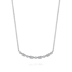 Sale Gabriel & Co. 14K White Gold Diamond Baguette Horizontal Bar Necklace