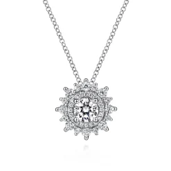 Best Gabriel & Co. 18K White Gold Diamond Burst Pendant Necklace