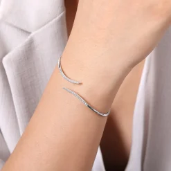Outlet Gabriel & Co. 14K White Gold Diamond Bypass Open Bangle