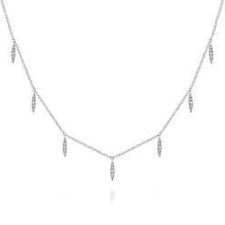 Best Gabriel & Co. 14K White Gold Diamond Choker Necklace with Diamond Spike Drops