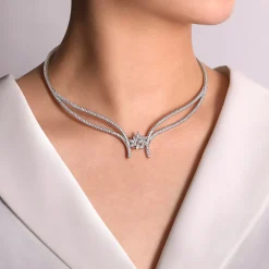 Hot Gabriel & Co. 18K White Gold Diamond Choker Necklace with Floral Center